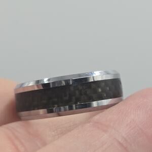 Stuller Men's Wedding Band White Tungsten Carbide Carbon Fiber Inlay Size 10